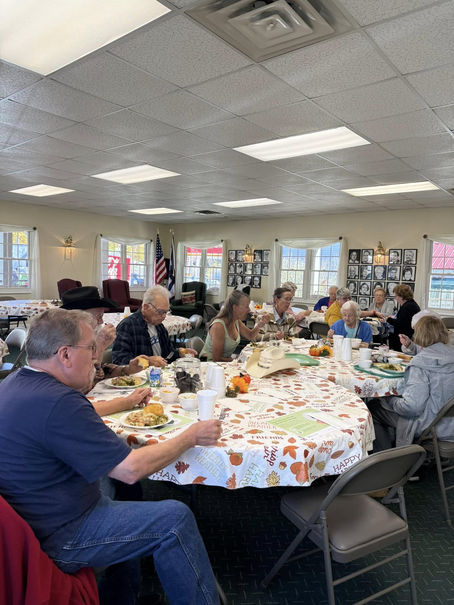 A group of seniors eating a meal in a Marion County Senior Center